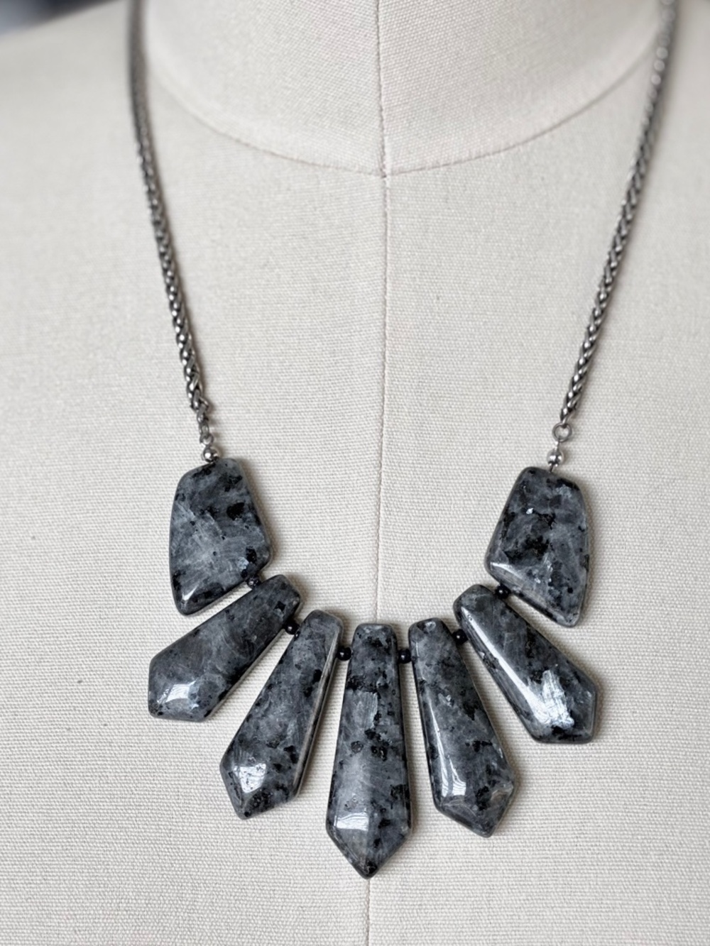 Black Laboradite & Blue Goldstone Beads on Antique Silver Chain Necklace